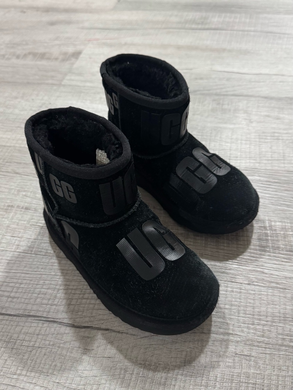 UGG Black Logo Microboot Slippers for Kids